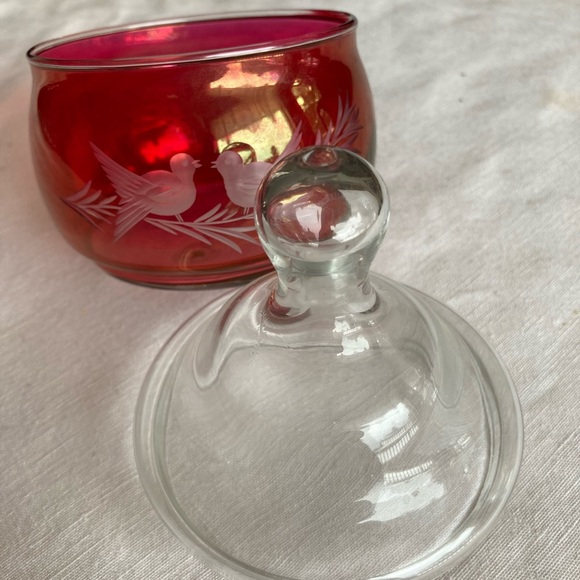 Cranberry Candy Dish with clear lid - Picture 2 of 4